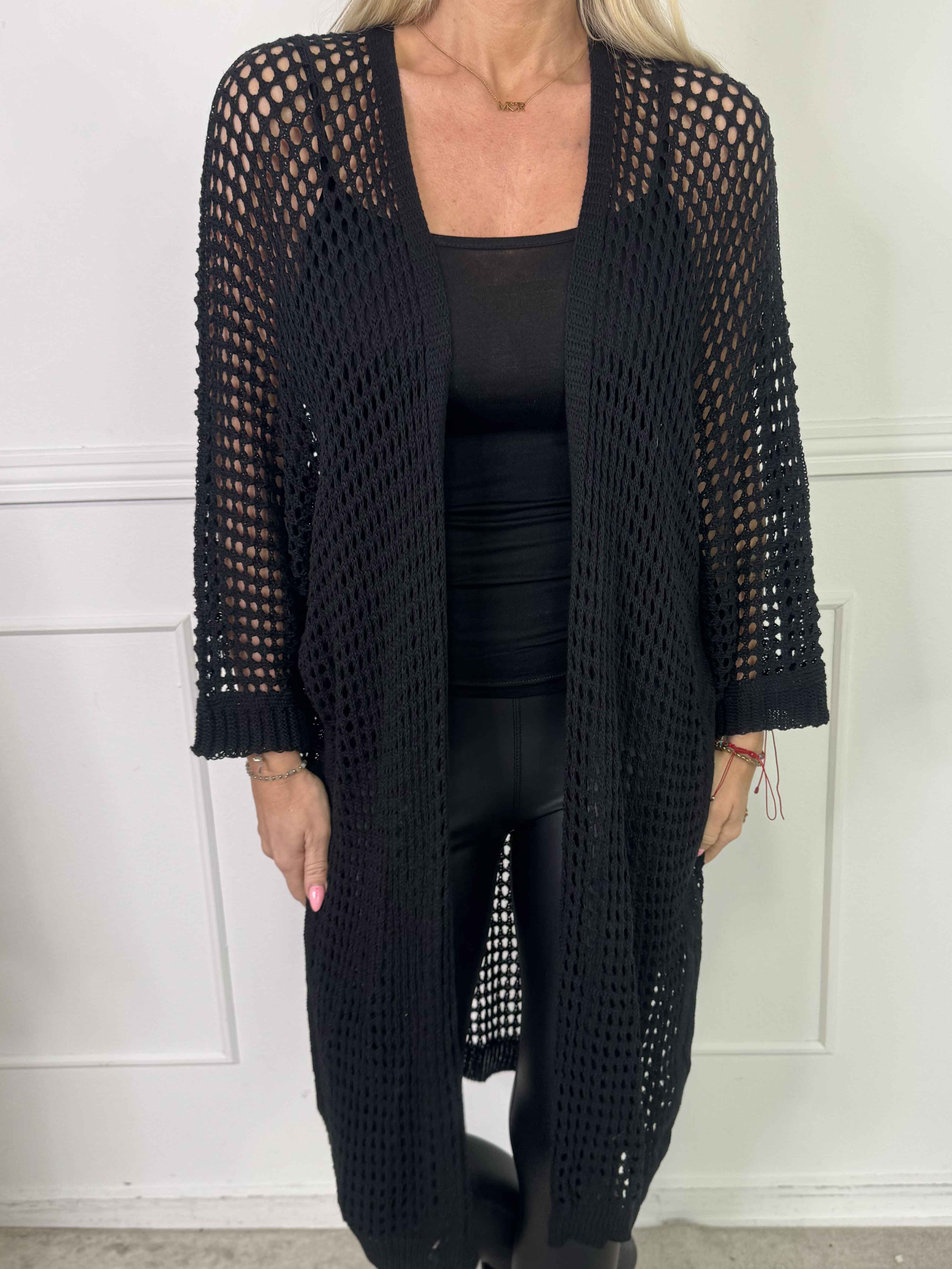 Hillary - Hæklet cardigan med hulmønster i bomuldsblanding